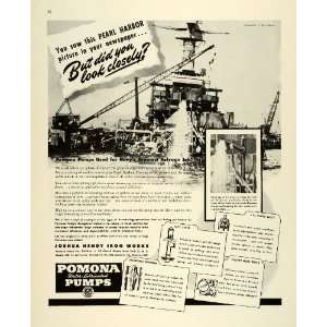  1943 Ad Joshua Hendy Iron Works Pomona Pumps Pearl Harbor 
