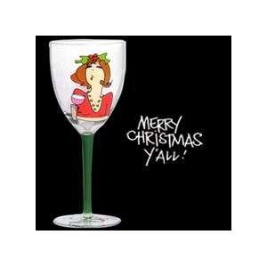  Tumbleweed Pottery Stem Wine Glass Merry Christmas Yall 
