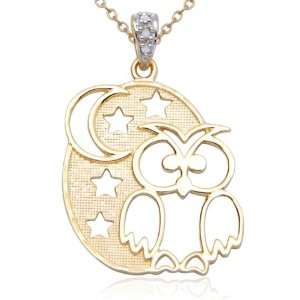   Plated Sterling Silver Genuine Diamond Accent Owl Outline Pendant, 18