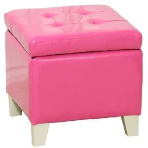   BEST Pink Leather Square Storage Ottoman with Tufting: Home & Kitchen