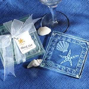  Davids Bridal Beach Themed Frosted Glass Coasters Set of 