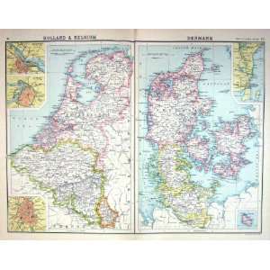  Bartholomew Map C1900 Denmark Holland Belgium Antwerp 