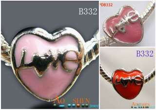 colors Love Heart Enamel Bead Fit Charm Bracelet B332  
