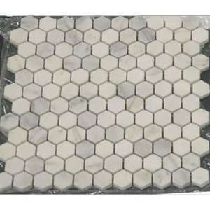  White Marble Hexagon 1x1 POLISHED Mosaic Tiles   6x6 