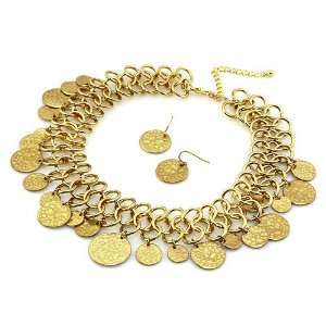   extension; Matching earrings; Matte gold tone metal coins;: Jewelry