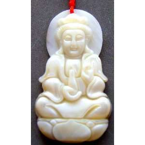  Natural Sea Shell Buddhist Kwan Yin Pu Sa Amulet Pendant 