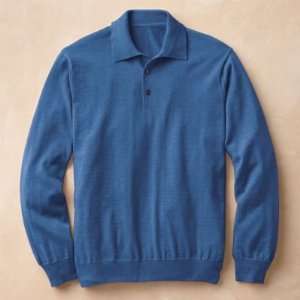   Mens Merino Long Sleeved Polo Parisian Blue L: Sports & Outdoors