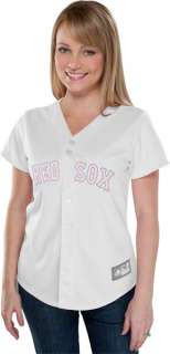 Boston Red Sox Womens White/Pink Fashion Replica Jersey  