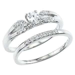  14kt White Gold Horseshoe Diamond Ring 033ct Tw Bridal Set 