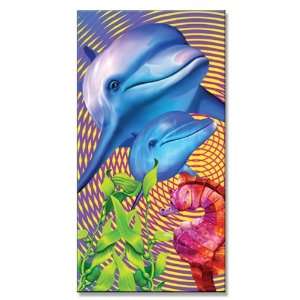 24 Dolphins & Seahorse with Optical Illusion Velour Beach Towels 30 x 