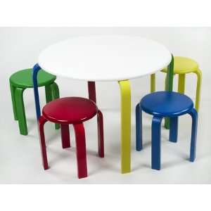 5 Pc Round Table(Wht) and Stools(multi color) Set: Home 
