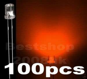 100 X 3mm Flat Top Amber/Orange LED Wide Angle 6000MCD  