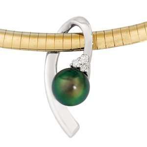 14K White Gold .07Ct Tw/.08.00mm Diamond And Black Cultured Pearl 
