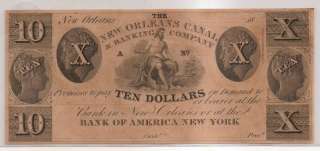 1800s $10.00 New Orleans Canal & Banking Company Note  