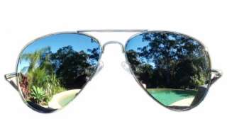 2Pc Aviator Sunglasses Silver Full Mirror Spring Hinge  