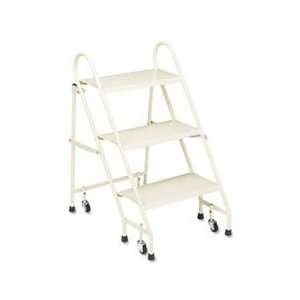  Steel Folding Three Step Ladder w/Retracting Casters 