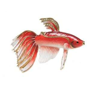  Red Betta Fish Bejeweled Trinket Box 