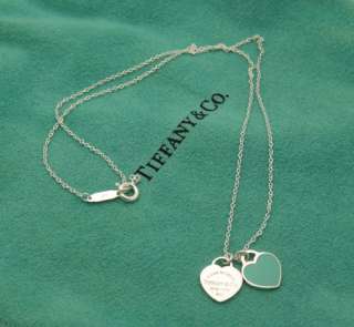 Tiffany&Co. Sterling Silver Enamel Double Heart Pendant with Chain 