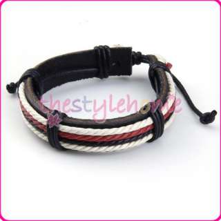 Multi Color Leather Adjustable Wristband Bracelet Cuff  