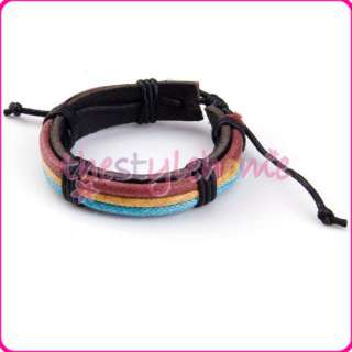 Multi Color Leather Adjustable Wristband Bracelet Cuff  