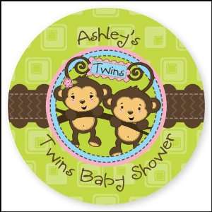  Twin Monkeys 1 Boy & 1 Girl   24 Round Personalized Baby 