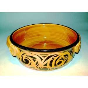  Brown Celtic Low Open Casserole by Moonfire Pottery 