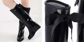 Womens Black Zip Rubber Rain Boots, Wedge Shoes US5~7.5  