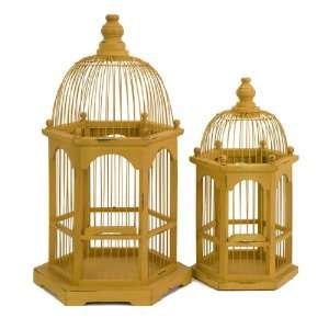   of 2 Decorative Round Wooden Goldenrod Birdcages 24 Home & Kitchen