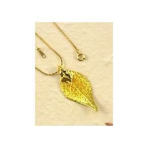  REAL LEAF Evergreen Necklace Pendant Gold & Chain: Jewelry