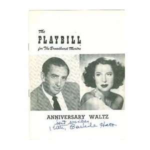 Anniversary Waltz autographed Broadway Playbill by Kitty Carlise Hart 