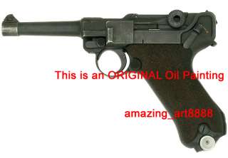 Original Painting Parabellum Luger P08 Pistol 16*23  
