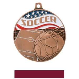   Awards Americana Custom Soccer Medals BRONZE MEDAL/MAROON RIBBON 2.25
