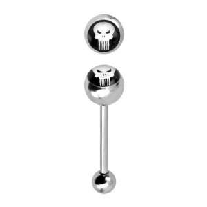  The Punisher Skull Logo Steel Tongue Ring Barbell Jewelry