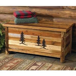 Barnwood Blanket Chest w/Tree Carvings 