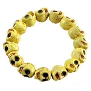 Tibetan Prayer Beads Yellow Skull Bracelet, Skull Beads, Skull Prayer 