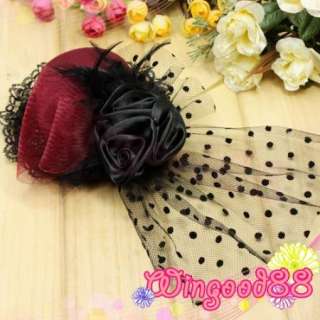   Wedding Feather Rose Mini Top Hat Veil Fascinator Hair Clip  