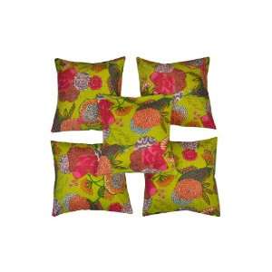   Block Print & Thread Work Cushion Cover Size 17 X 17 Inches Set of 5