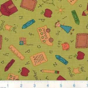  45 Wide School Days Lime Fabric By The Yard: Arts 