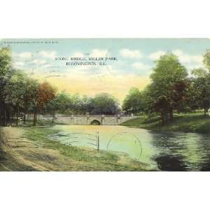   Vintage Postcard Stone Bridge   Miller Park   Bloomington Illinois