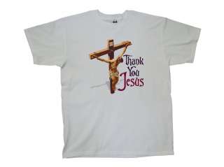 Christian T Shirt Thank You Jesus Cross White Small  