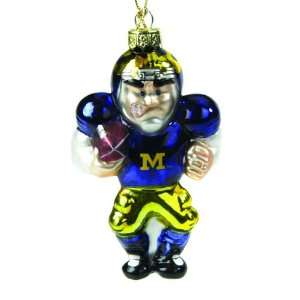  Michigan Glass Football Player Ornament (Set of 3): Sports 