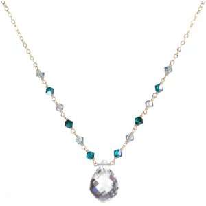  Gold Over Sterling Silver 18 Chain Necklace with Blue and Green 