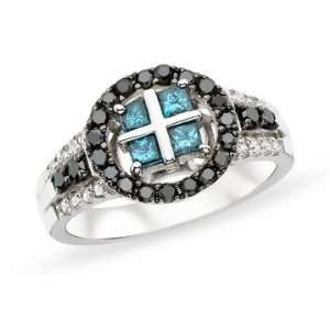   Carat Black, Blue & White Diamond Sterling Silver Ring: Jewelry