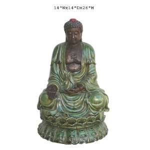    Chinese Green Clay Sitting Lotus Buddha Statue