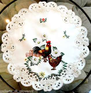 Rooster & Hen Lace Doily 15 Country Ranch Chicken  