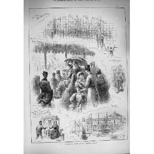 1884 Firework Night Crystal Palace People Antique Print  