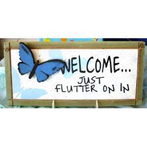  Flutter in Welcome Plaque Decorative Butterfly Wooden 