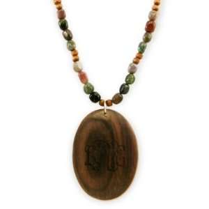   Fancy Jasper Necklace with Oval Wood Pendant   Grandin Road Jewelry