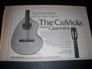 Craviola Guitar   Giannini 1974 Magazine Print Ad  