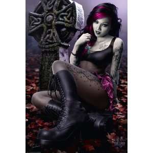 Cleo Gothic Big Booted Girl PAPER POSTER measures 36 x 24 inches (91.5 